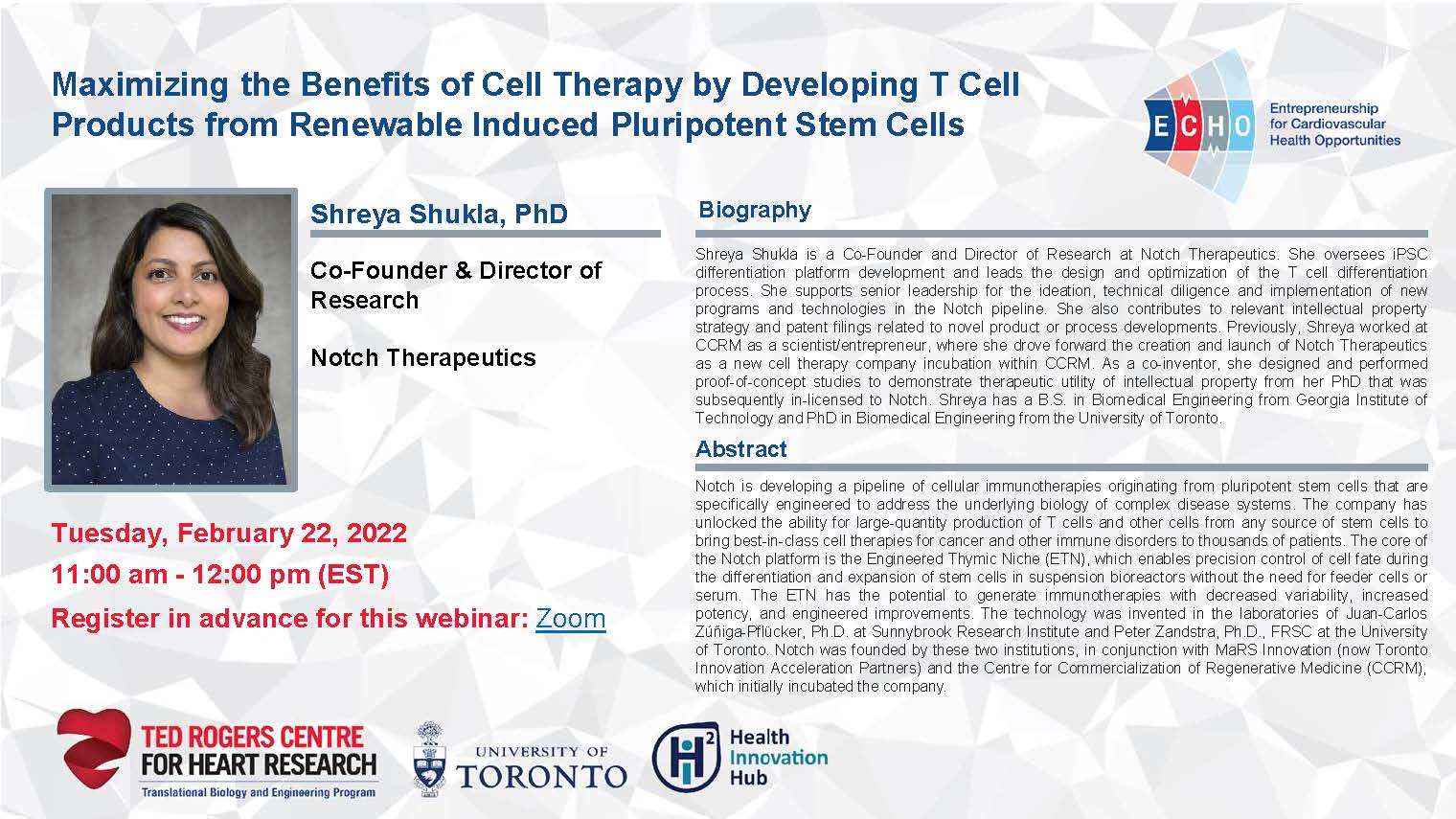  ECHO Webinar: Maximizing the Benefits of Cell Therapy by Developing T Cell Products from Renewable Induced Pluripotent Stem Cells